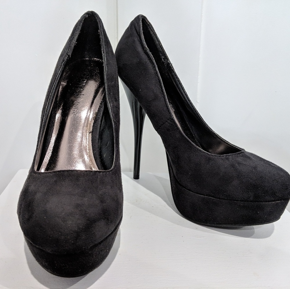 Black Faux Suede Platform Heels Shoes Size 7